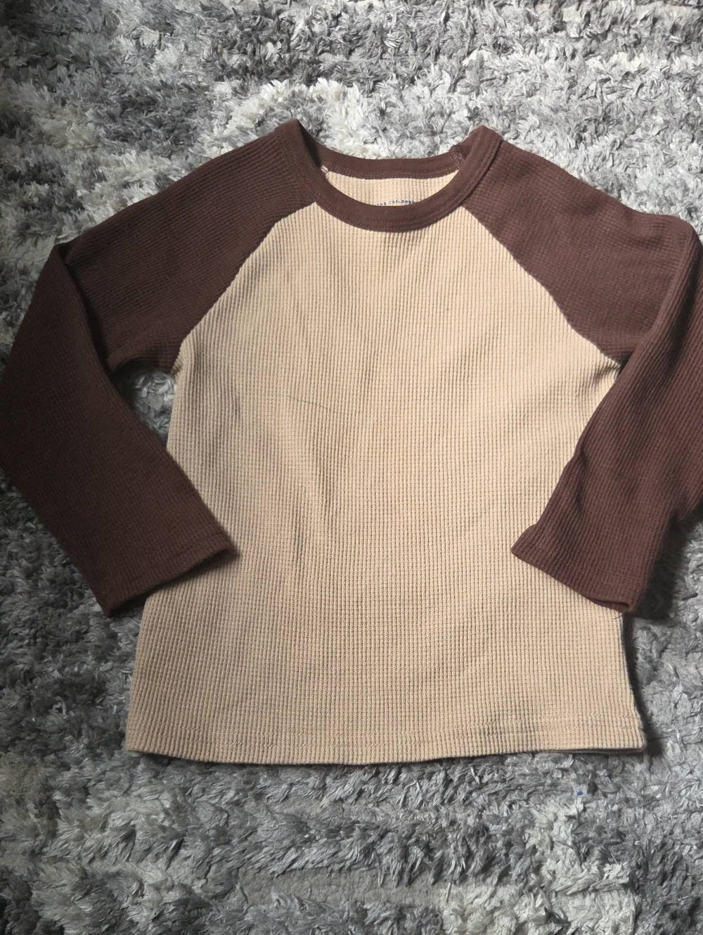 The Children's Place Beige Waffle Knit Top with Brown Trim